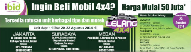 Lelang Serentak 200 Unit 4x4 di Jakarta, Surabaya, Medan  