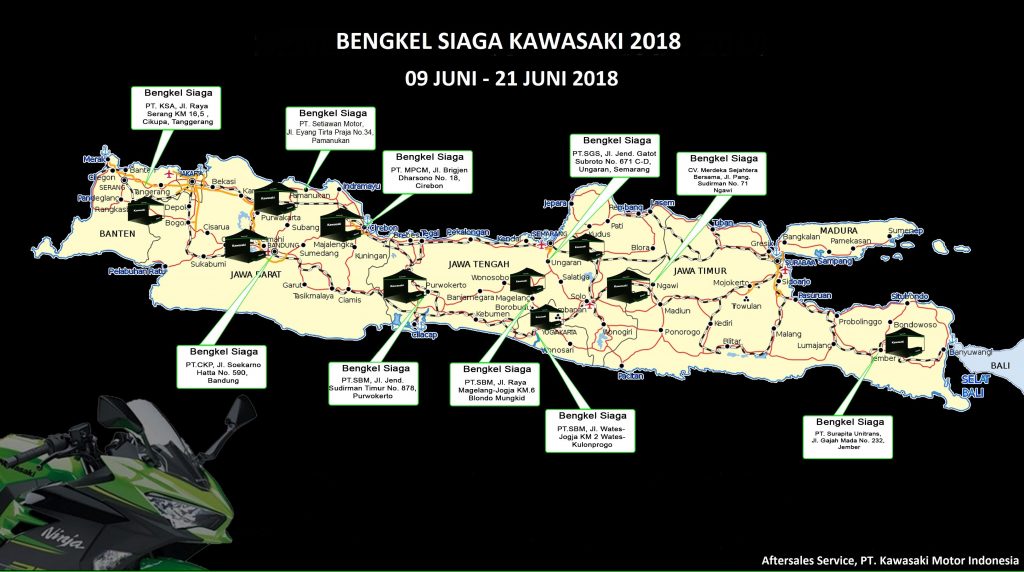 10 Titik di Pulau Jawa Ada Bengkel Siaga Kawasaki 2018  