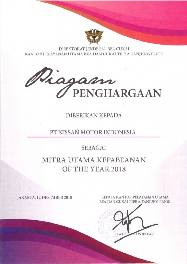 Nissan Indonesia Raih Penghargaan Mitra Kepabeanan 2018  