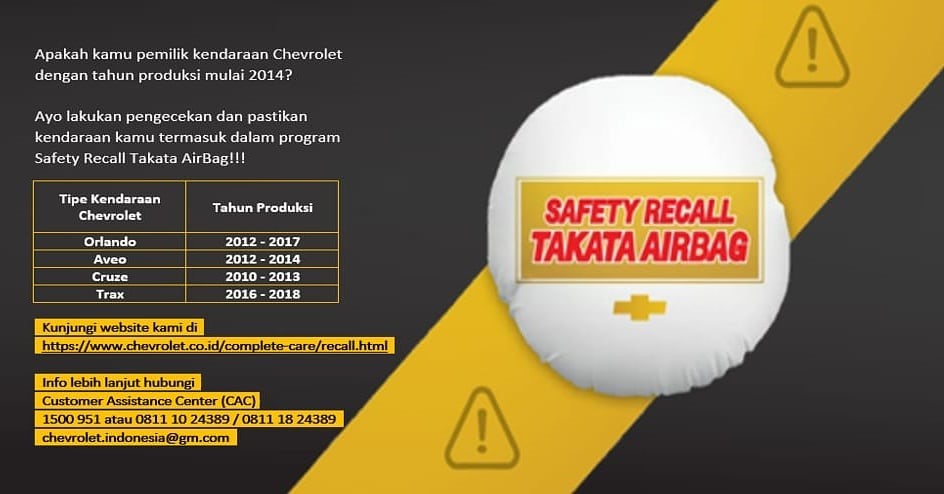 Chevrolet Indonesia Umumkan Safety Recall Untuk Penggantian Airbag  